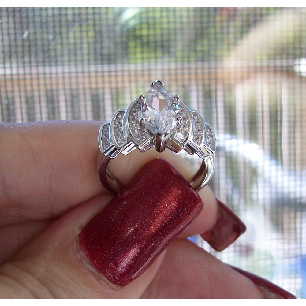 925 STERLING SILVER Marquise Cubic Zirconia Stair Step Tier Ring - Picture 10 of 16